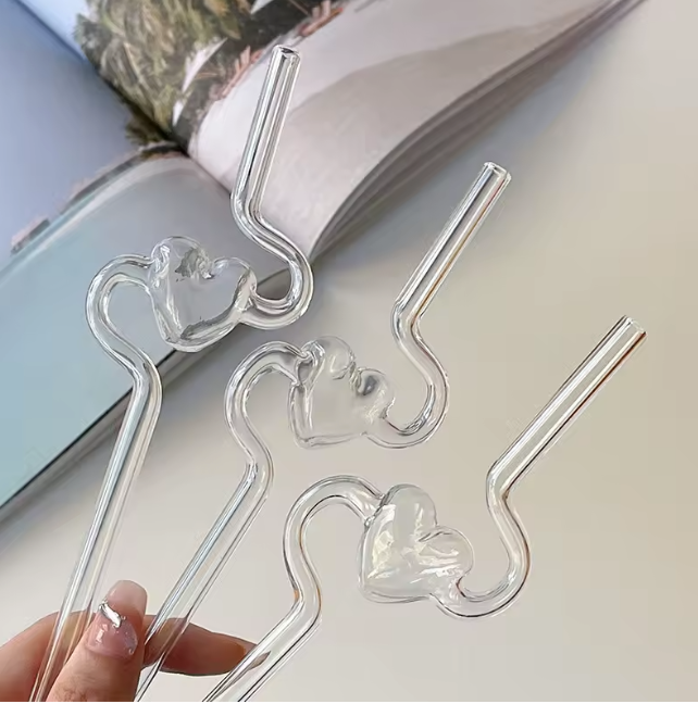 Reusable Heart Shaped Glass Straw