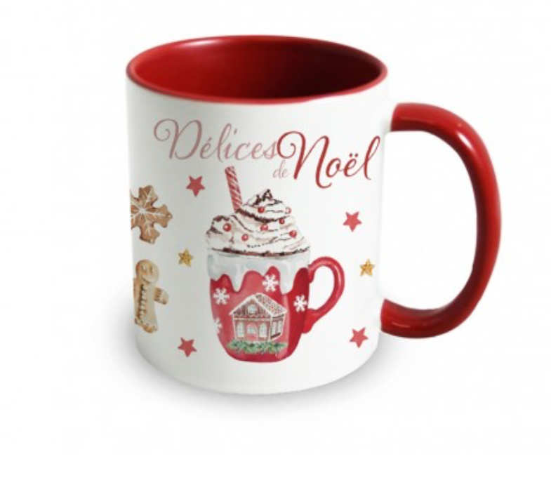 Ceramic mug 350ml (red inside/handle) - Christmas delights