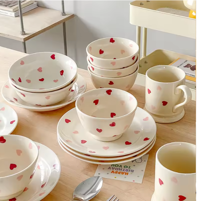 Heart Shaped Ceramic Dinnerware Set x2