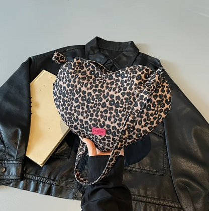 Leopard Print Heart Crossbody Bag